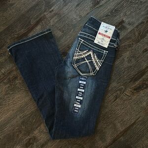 R.E.A.L. Low Rise Stretch Rosy Whipstitch Boot Cut Jean